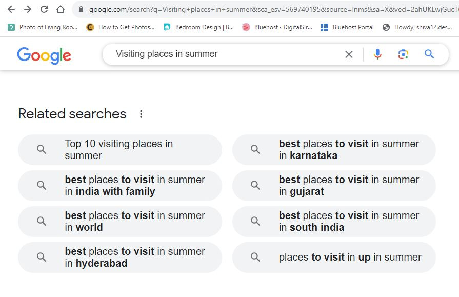 related search of visiting places in summer