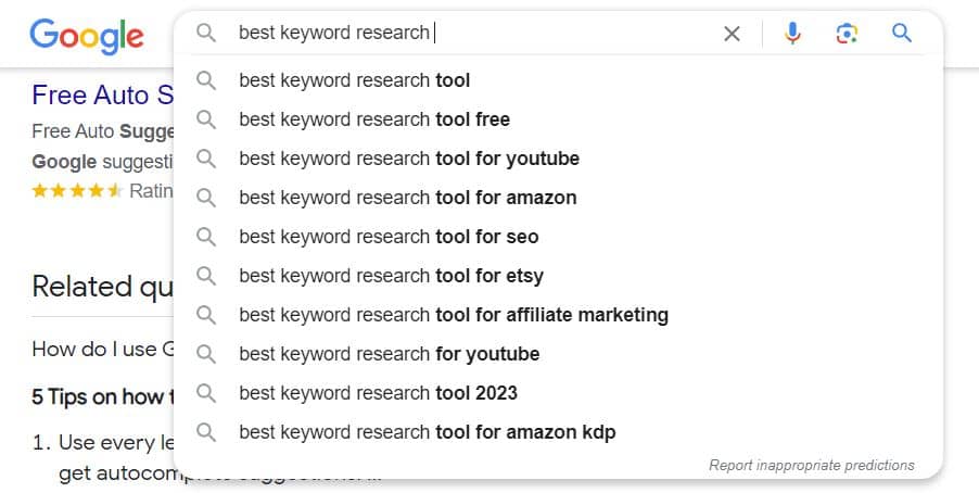 google auto complete keyword research 